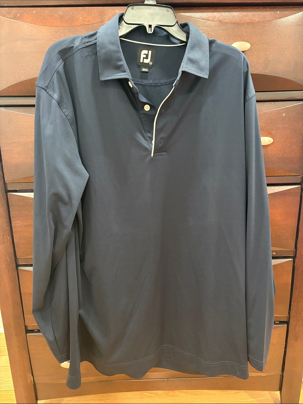 FootJoy Men's Long Sleeve Polo in Navy with Contrast Trim